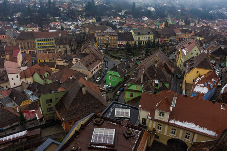Cityscape of Sighisoara from above, Romaniaのeditorial素材