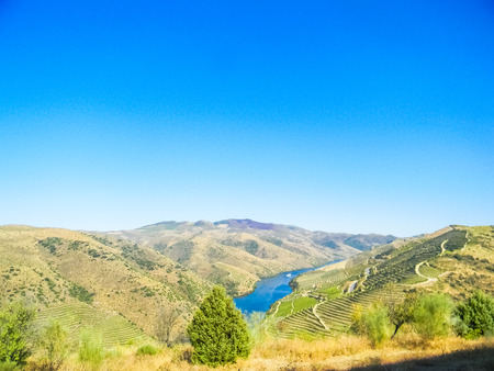 River through the douro valley in Vila Nova de Foz Coa, Portugalの写真素材