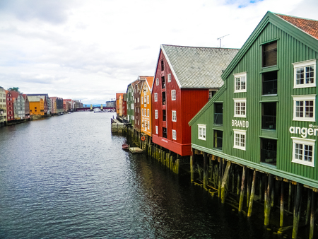 Colorful canal of Trondheim, Norwayのeditorial素材