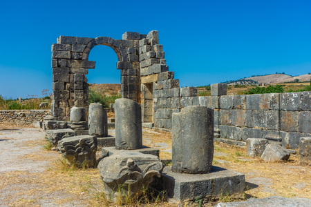 Roman arches in the ruins of Volubilis, Moroccoの写真素材