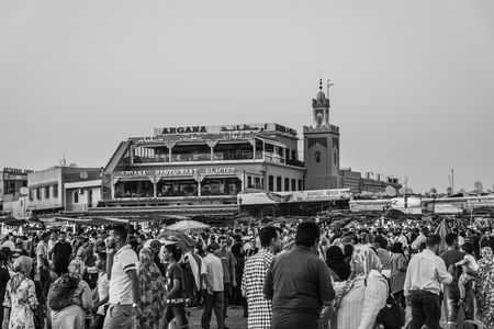 MARRAKECH, MOROCCO, 31 AUGUST 2018: view from above of a crowded market street in Marrakechのeditorial素材