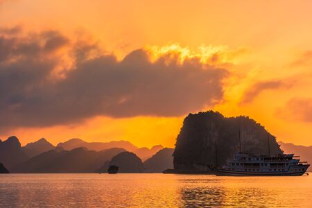Amazing sunset over Ha Long Bay, Vietnam