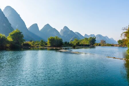 Landscape of the Li River in Yangshuo, Chinaの写真素材