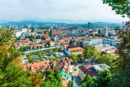 Landscape of Ljubljana, aerial view, Sloveniaの写真素材