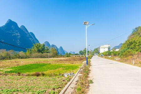 The countryside of Yangshuo, in the Yulong River Valley, Guilin, Guangxi, Chinaの写真素材