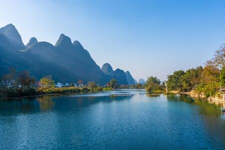 Landscape of the Li River in Yangshuo, Chinaの写真素材