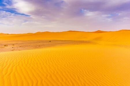 Beautiful landscape of the dunes in the Sahara Desert, Merzouga, Moroccoの写真素材