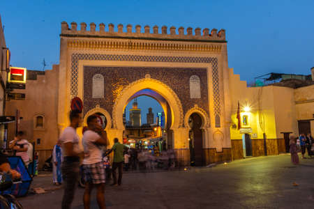 The Blue gate of Fez by night, Moroccoのeditorial素材