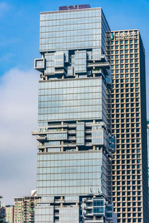 SHENZHEN, CHINA, 02 JANUARY 2020: Modern and innovative skyscraper in Shenzhen business districtのeditorial素材