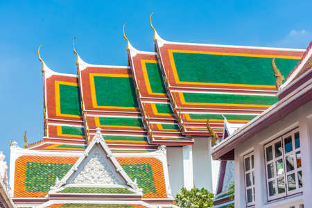 Beautiful roofs of the Wat Suthat Thepwararam Temple in Bangkok, Thailandのeditorial素材