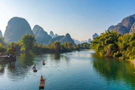 YANGSHUO, CHINA, 6 DECEMBER 2019:Landscape of the Li River in Yangshuo, Chinaのeditorial素材