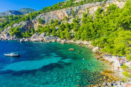 The bautiful beach of Malo Zarace, Hvar Island, Croatiaの写真素材