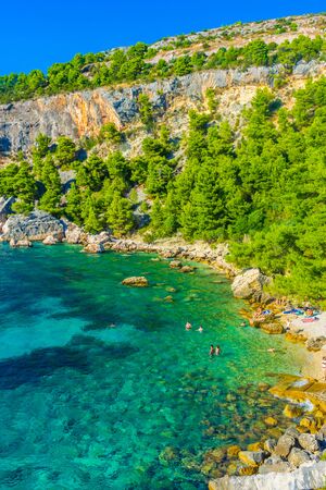 The bautiful beach of Malo Zarace, Hvar Island, Croatiaの写真素材