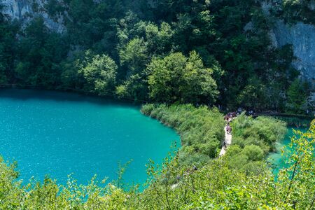 Boardwalk through the Plitvice Lakes, Croatiaの写真素材