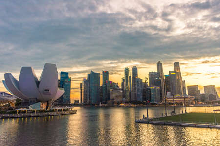 SINGAPORE, 3 OCTOBER 2019: Skyline of the business district at sunset