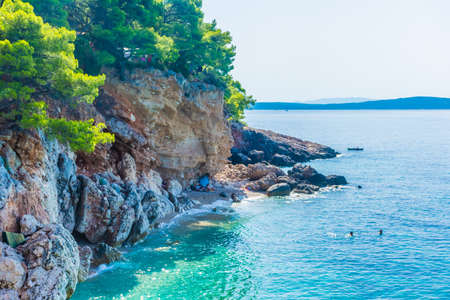 HVAR, CROATIA, AUGUST 8 2019: The beautiful and crystal water of Jagodna Beach in Hvar Island, Adriatic Seaのeditorial素材