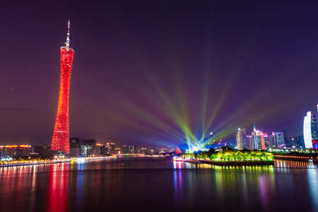 GUANGZHOU, CHINA, 18 NOVEMBER 2019: Night cityscape of Guangzhou on the Pearl Riverのeditorial素材