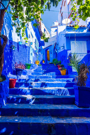 Blue stairs of Chefchaouen, Moroccoの写真素材