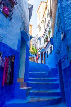 Blue streets of Chefchaouen, Moroccoのeditorial素材
