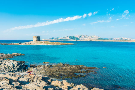 STINTINO, ITALY, 19 SEPTEMBER 2020: The beautiful La Pelosa Beach in northern Sardiniaの写真素材