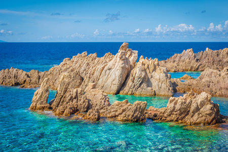 Crystal clear waters of Li Cossi beach, Sardinia, Italyの写真素材