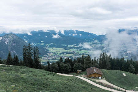 Beautiful landscape of the bavarian valley from Mount Jenner in Germanyの写真素材