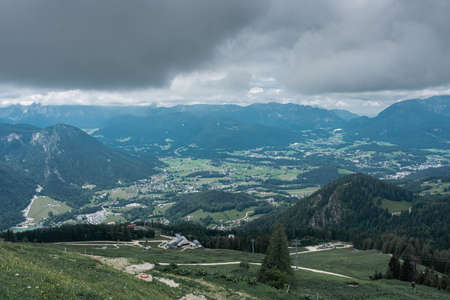 Beautiful landscape of the bavarian valley from Mount Jenner in Germanyの写真素材