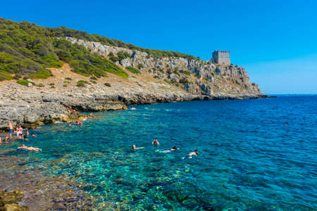 PORTO SELVAGGIO, ITALY: Crystal clear water in the beach of Porto Selvaggioの写真素材