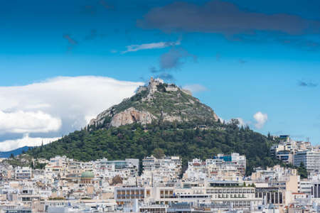 Beautiful cityscape of Athens with the Lycabettus Mountain, Greeceの写真素材