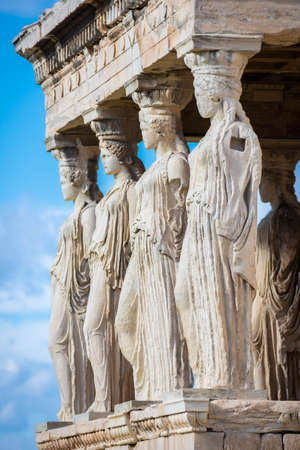 The Caryatides, female statues in the Acropolis of Athens, Greeceの写真素材