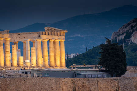 Beautiful night view of the Parthenon and the Acropolis, Athens, Greeceの写真素材