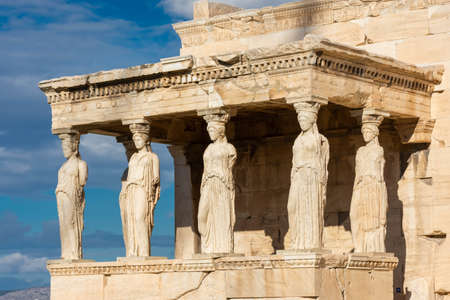 The Caryatides, female statues in the Acropolis of Athens, Greeceの写真素材