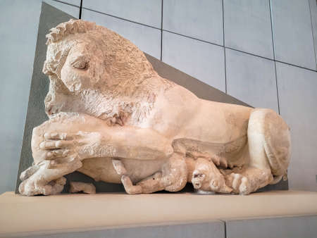 ATHENS, GREECE, 12 DECEMBER 2021: Interior of the modern Acropolis Museum with ancient greek findingsのeditorial素材