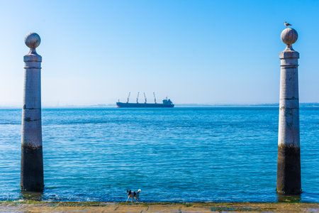 The Ocean view from Praca Do Comercio in Lisbon, Portugalの写真素材