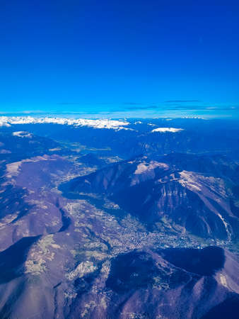 Aerial view of the Iseo Lake in Italyの写真素材