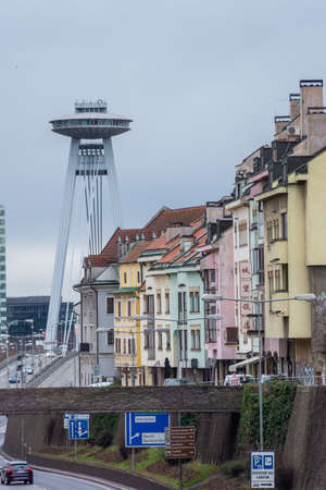 BRATISLAVA, SLOVAKIA, 21 FEBRUARY 2022: The UFO bridge of Bratislava