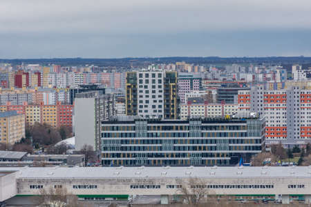 BRATISLAVA, SLOVAKIA, 21 FEBRUARY 2022: Landscape of the residential district over the Danubeのeditorial素材