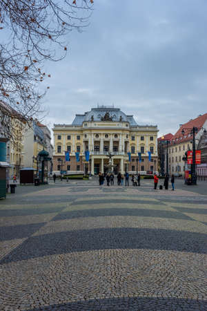BRATISLAVA, SLOVAKIA, FEBRUARY 21 2022: square of the national theaterのeditorial素材