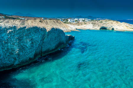 Amazing crystal clear water down the cliffs of Papafragas, Milos Island, Greece