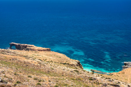 Crystal clear turquoise water down the Dingli Cliffs, Maltaの写真素材