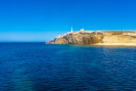 Close view of St. Paul Island in the sea of Bugibba, Maltaの写真素材