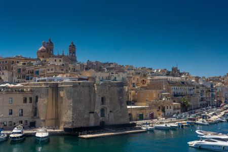 Birgu, Malta, 22 May 2022: View of Cospicua, one of the three cities, from the marina of Birguのeditorial素材