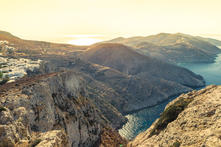 Chora white village of Folegandros, Cyclades islands, Greeceの写真素材