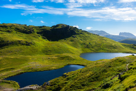 Beautiful landscape of the Lofoten Island from Ryten Mount, Norwayの写真素材