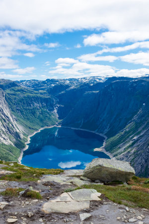 Amazing landscape of the Ringedalsvatnet Lake, Trolltunga hike, Norwayの写真素材