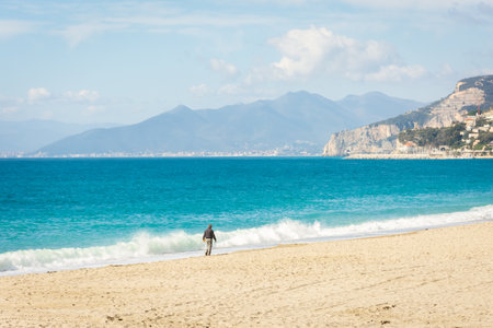 Beautiful pristine beach of Varigotti, Ligurian Sea, Italyの写真素材
