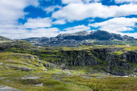 Mountain landscape in the hiking trail of Trolltunga, Norway