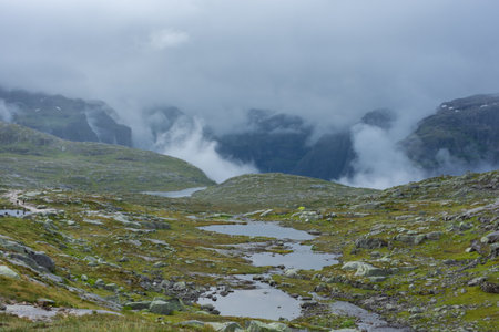 Lake in the trail to hike to Trolltunga scenic spot, Norwayの写真素材