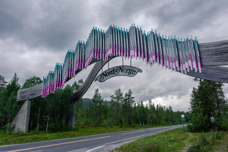 The border between Northern and Central Norway in the highwayの写真素材