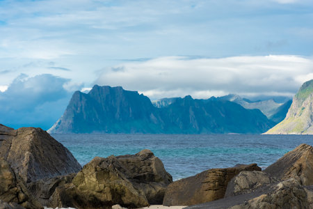 View of Myrland Beach in the Lofoten Islands, Norwayの写真素材